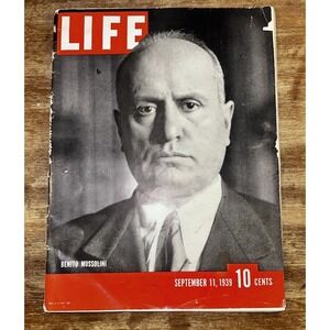 Vintage September 11, 1939 Newsstand LIFE Magazine - Benito Mussolini